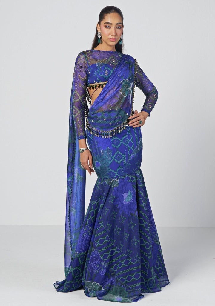 Rishi and Vibhuti Navy Blue Organza Mermaid Lehenga SetFabilicious Fashion