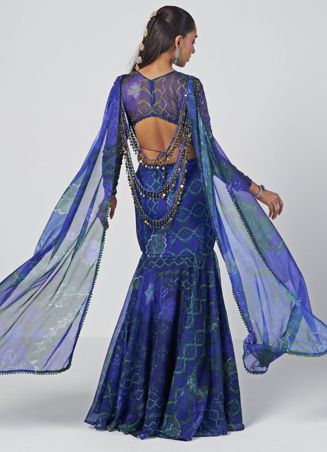 Rishi and Vibhuti Navy Blue Organza Mermaid Lehenga SetFabilicious Fashion