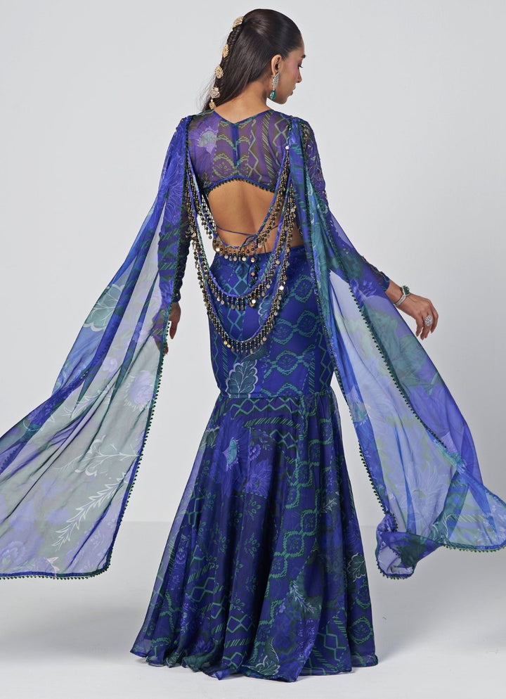 Rishi and Vibhuti Navy Blue Organza Mermaid Lehenga SetFabilicious Fashion