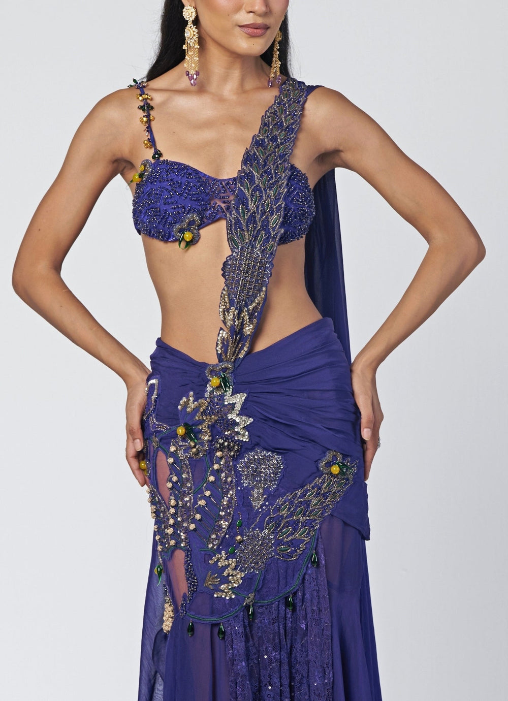Rishi and Vibhuti Navy Blue Organza Pre-Draped Concept SareeFabilicious Fashion