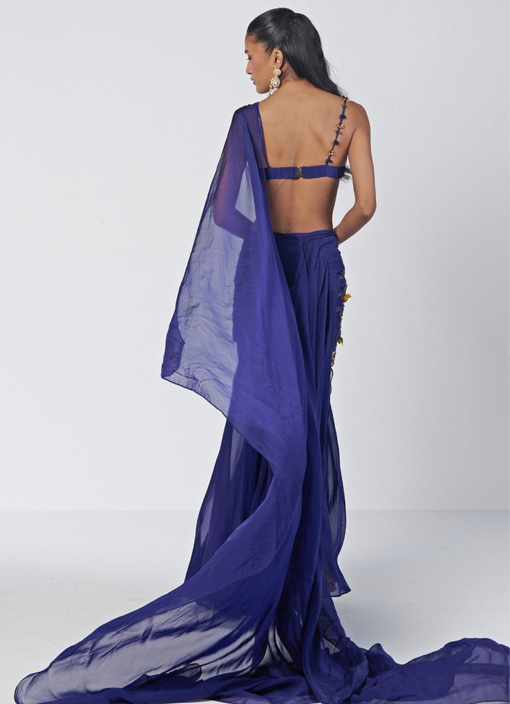 Rishi and Vibhuti Navy Blue Organza Pre-Draped Concept SareeFabilicious Fashion