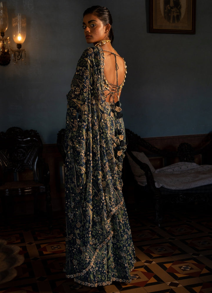 Navy Blue Predraped Georgette Saree Paulmi and Harsh - Fabilicious Fashion