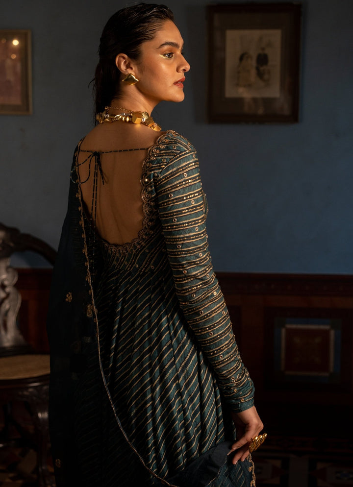 Navy Blue Printed Anarkali Set Paulmi and Harsh - Fabilicious Fashion