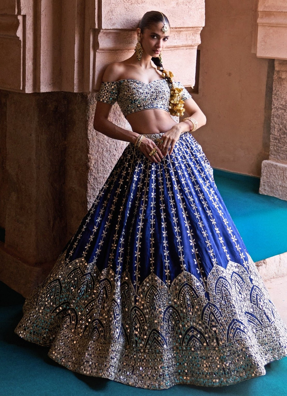 Angad Singh Navy Blue Raw Silk Lehenga SetFabilicious Fashion