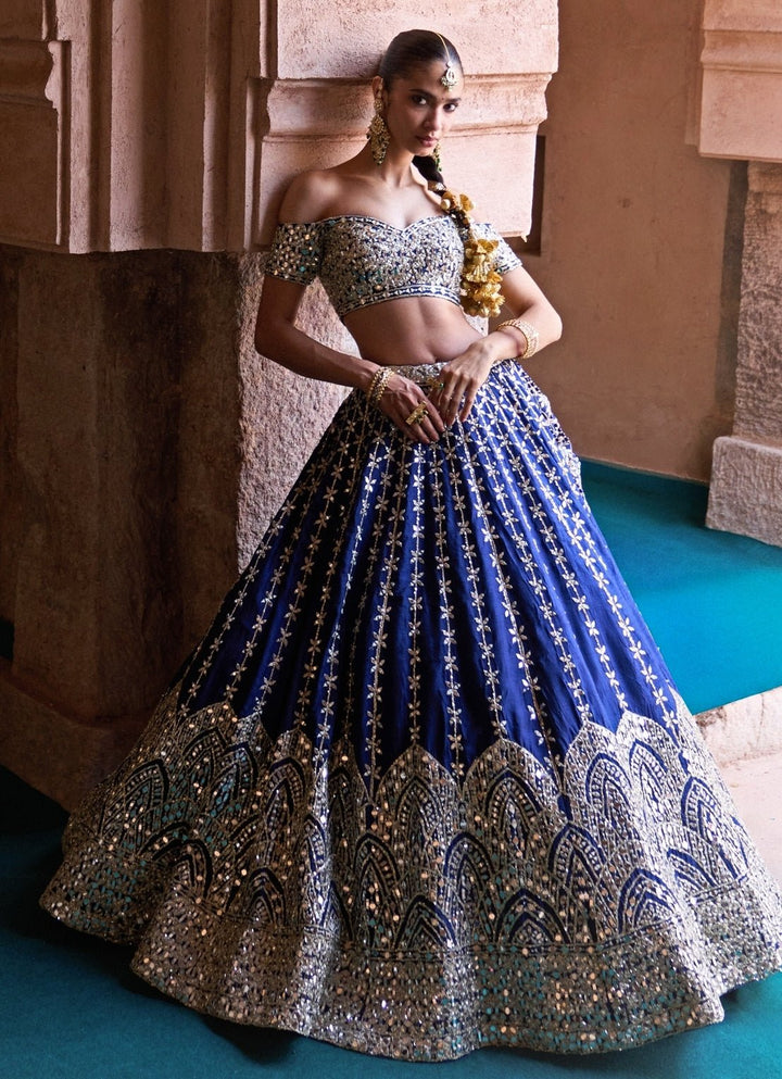 Angad Singh Navy Blue Raw Silk Lehenga SetFabilicious Fashion