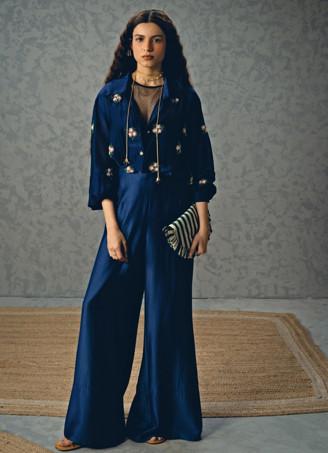 Navy Blue Silk Pants Set Paulmi and Harsh X Ease - Fabilicious Fashion