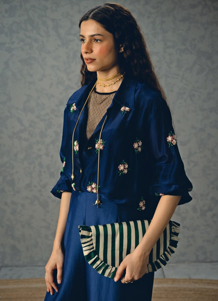 Navy Blue Silk Pants Set Paulmi and Harsh X Ease - Fabilicious Fashion
