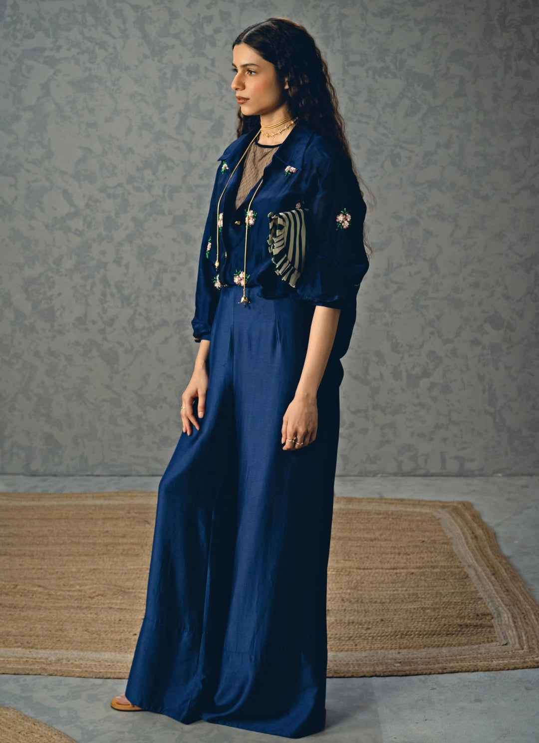 Navy Blue Silk Pants Set Paulmi and Harsh X Ease - Fabilicious Fashion