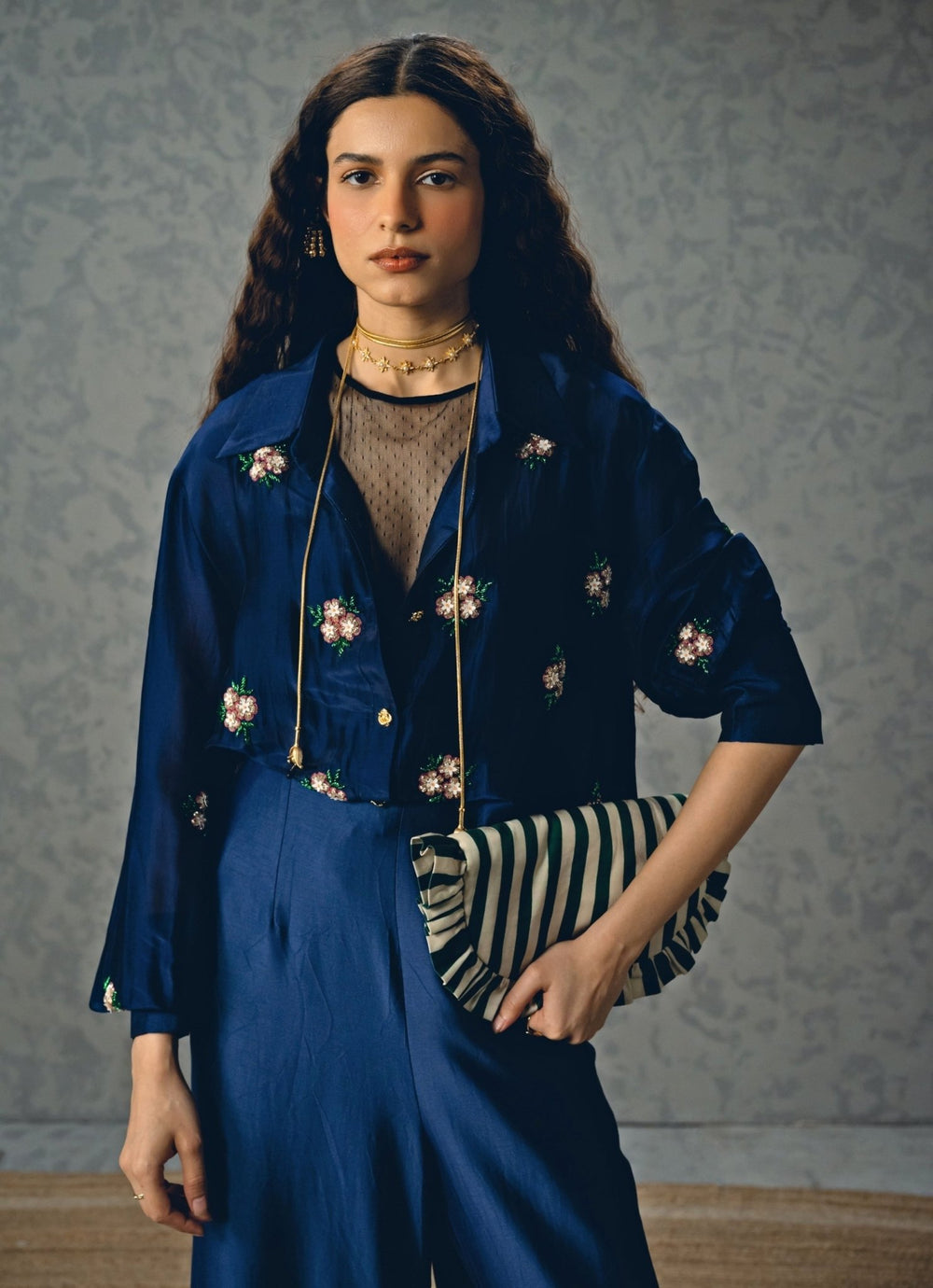 Navy Blue Silk Pants Set Paulmi and Harsh X Ease - Fabilicious Fashion
