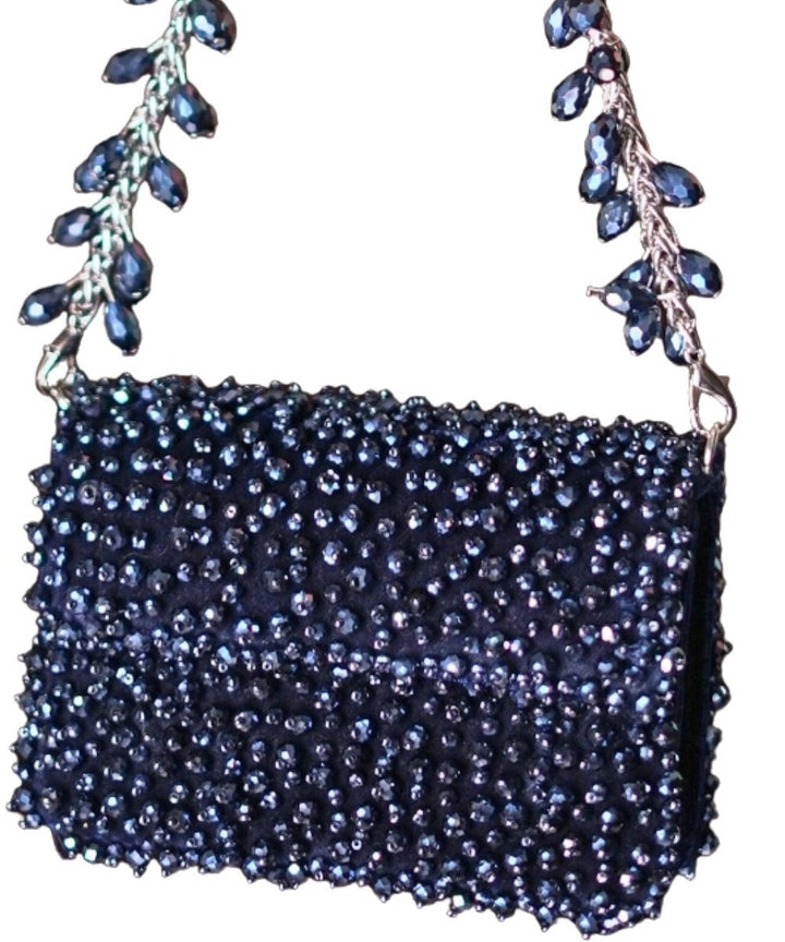 Navy Blue Suede Crystal Embellished Mini Bag House of Kosha - Fabilicious Fashion