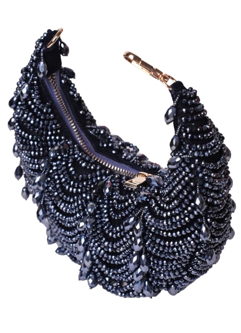 Navy Blue Suede Embellished Hobo Bag House of Kosha - Fabilicious Fashion