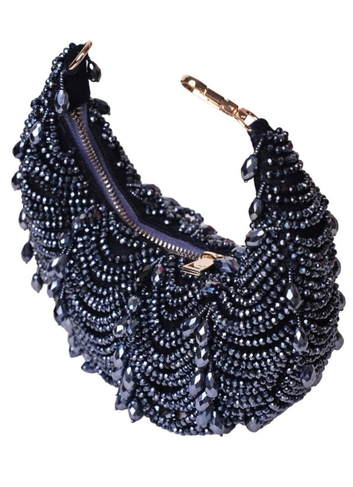 Navy Blue Suede Embellished Hobo Bag House of Kosha - Fabilicious Fashion