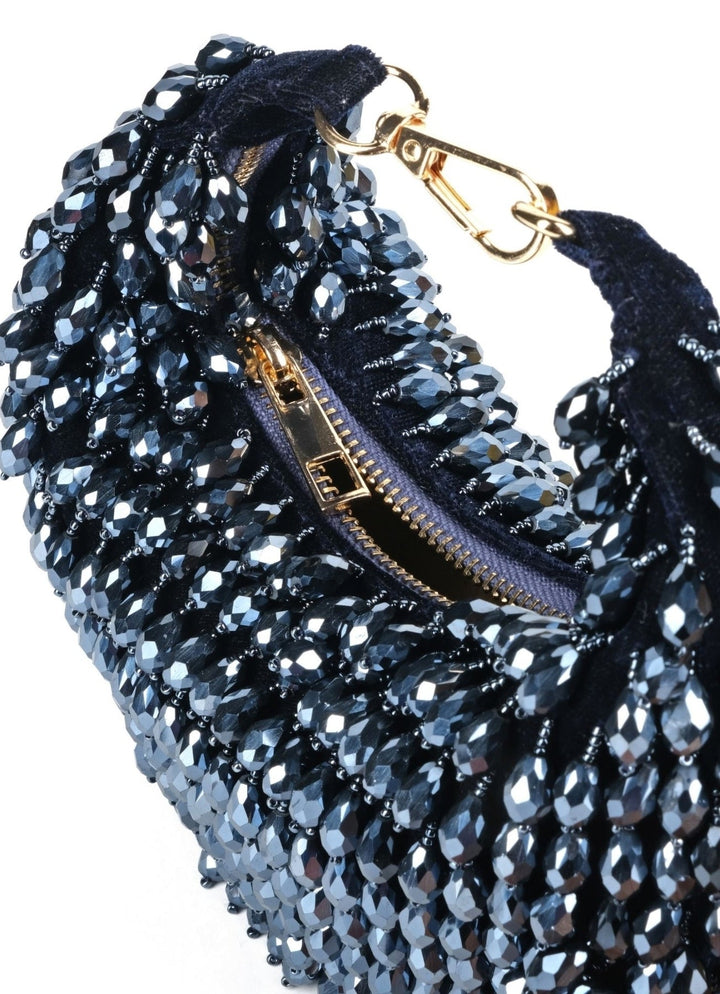 Navy Blue Suede Embellished Hobo Bag House of Kosha - Fabilicious Fashion