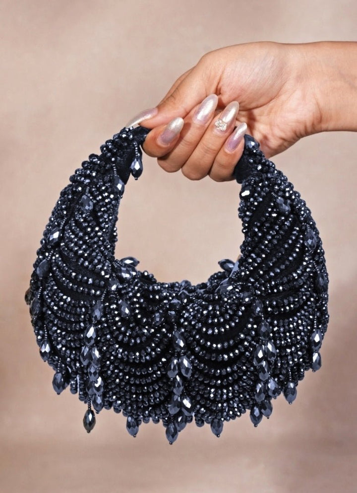 Navy Blue Suede Embellished Hobo Bag House of Kosha - Fabilicious Fashion