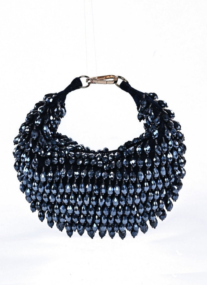 Navy Blue Suede Embellished Hobo Bag House of Kosha - Fabilicious Fashion