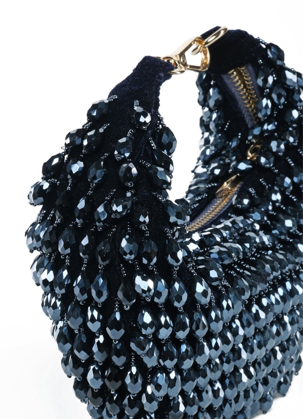 Navy Blue Suede Embellished Hobo Bag House of Kosha - Fabilicious Fashion