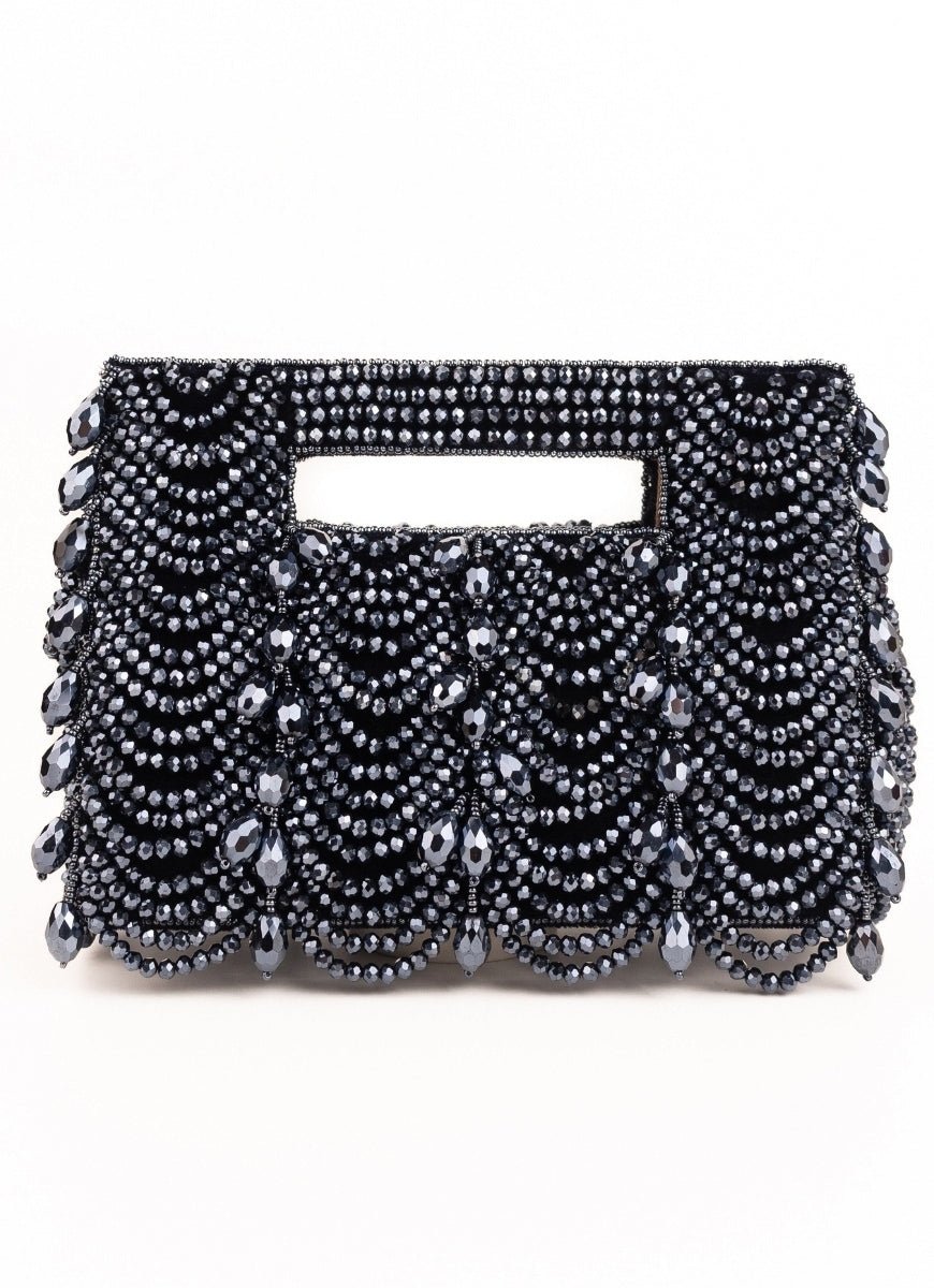 Navy Blue Suede Handcrafted Clutch House of Kosha - Fabilicious Fashion