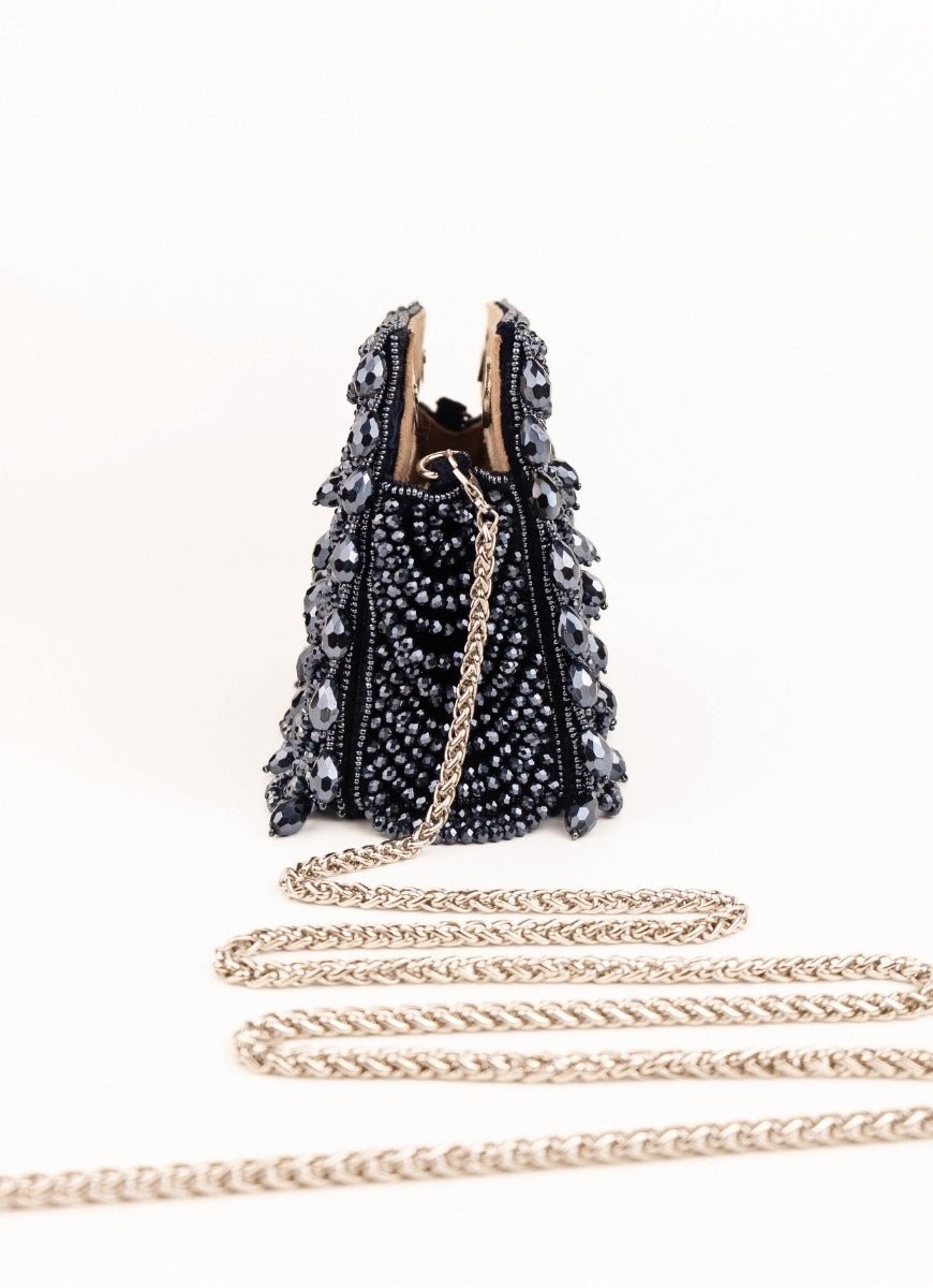 Navy Blue Suede Handcrafted Clutch House of Kosha - Fabilicious Fashion