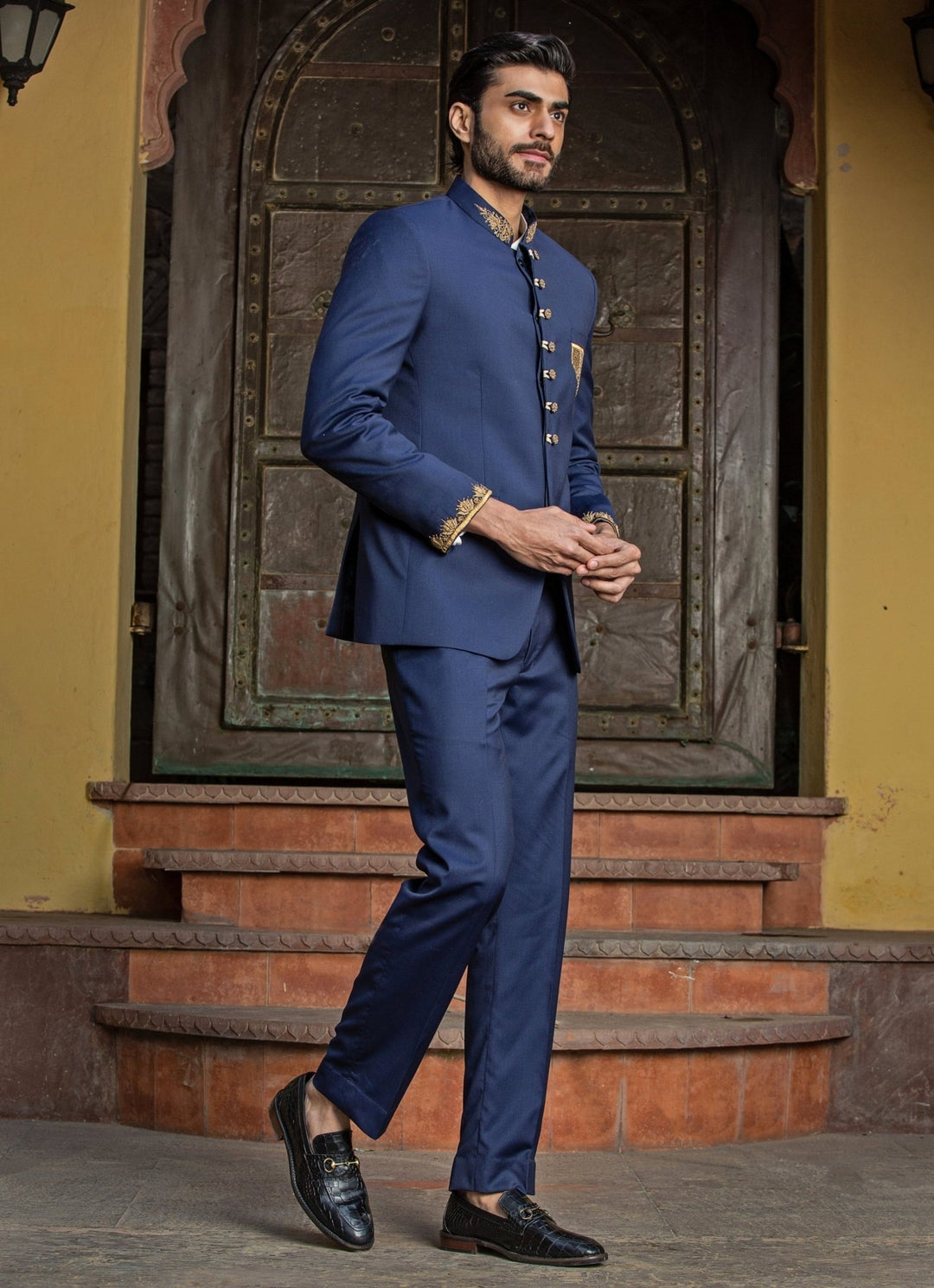 Navy Blue Suiting Jodhpuri Set Nitika Gujral - Men - Fabilicious Fashion