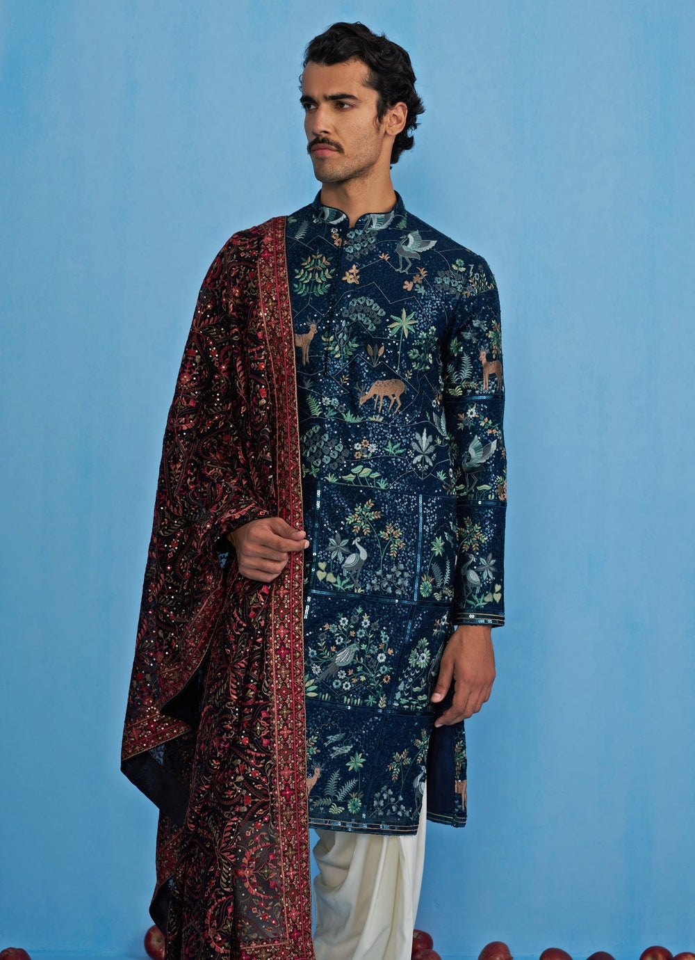 Navy Blue Swan Embroidered Georgette Kurta Set Kalpraag - Fabilicious Fashion