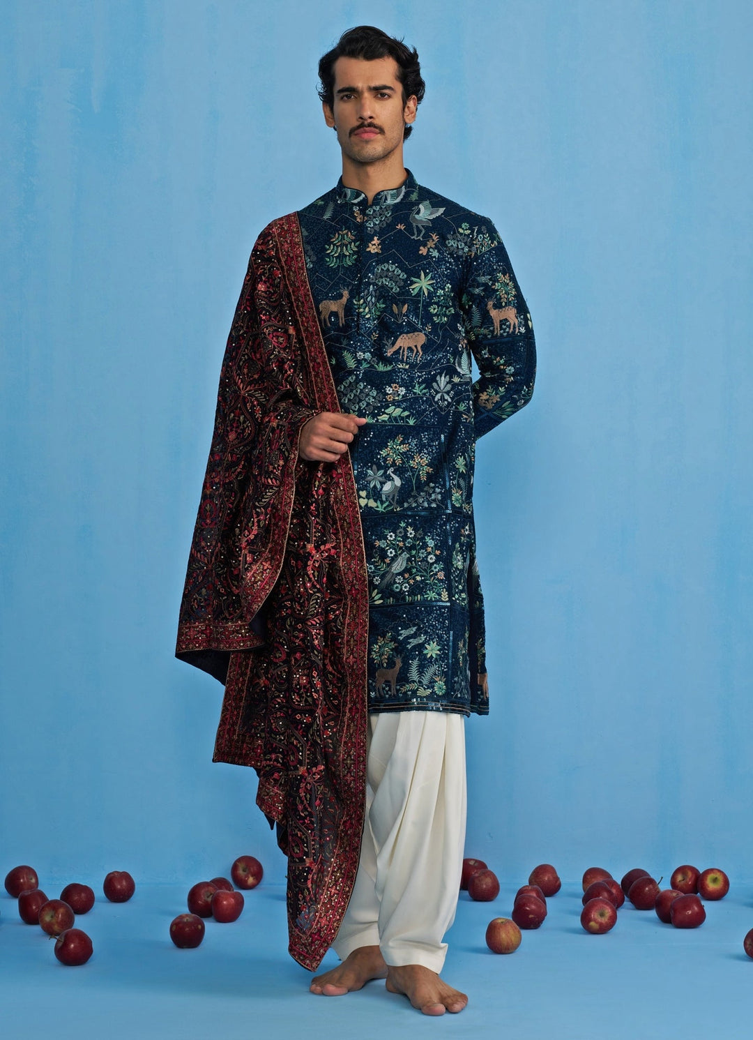 Navy Blue Swan Embroidered Georgette Kurta Set Kalpraag - Fabilicious Fashion