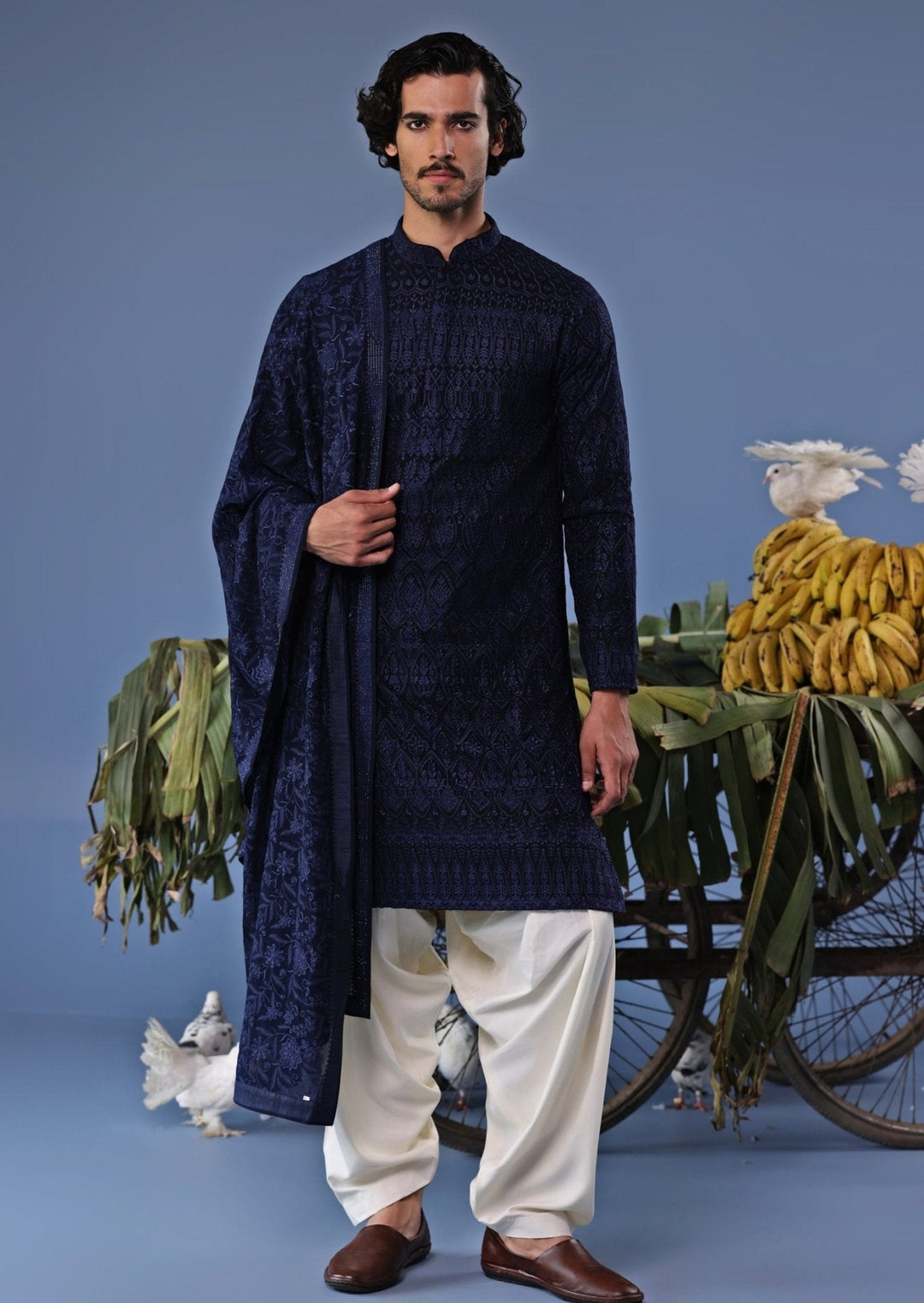 Navy Blue Thread Embroidered Kurta Patiala Set Kalpraag - Fabilicious Fashion