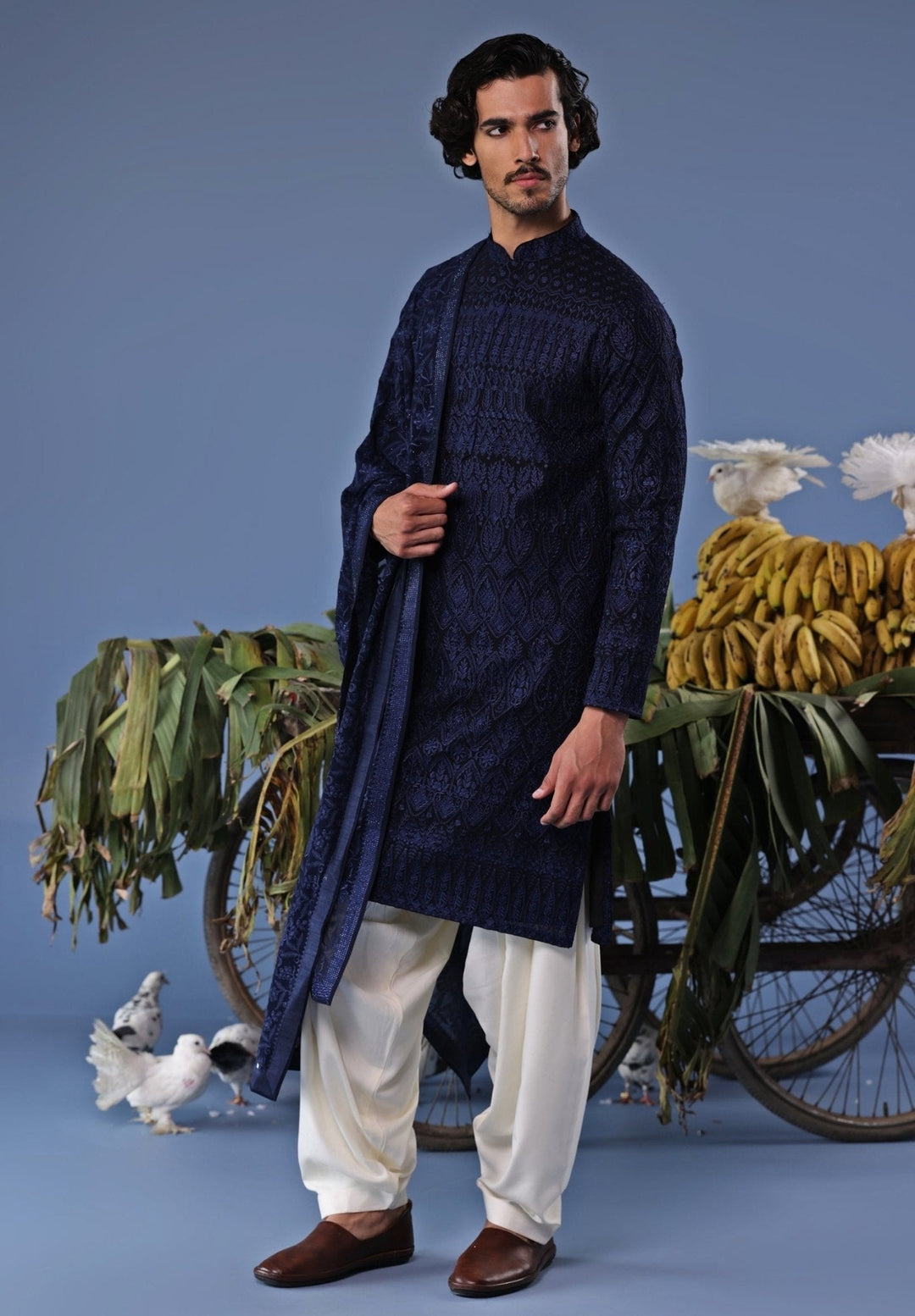 Navy Blue Thread Embroidered Kurta Patiala Set Kalpraag - Fabilicious Fashion