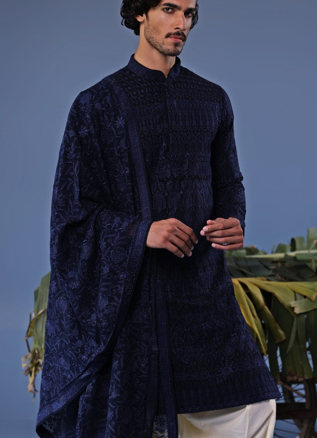 Navy Blue Thread Embroidered Kurta Patiala Set Kalpraag - Fabilicious Fashion