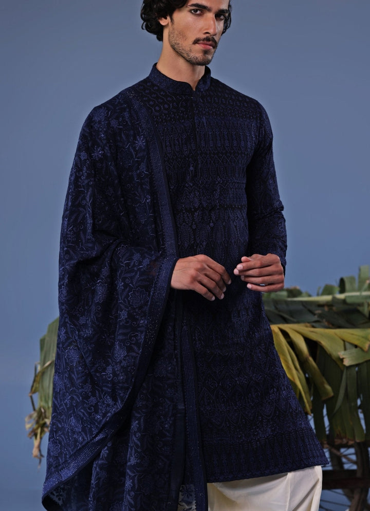 Navy Blue Thread Embroidered Kurta Patiala Set Kalpraag - Fabilicious Fashion