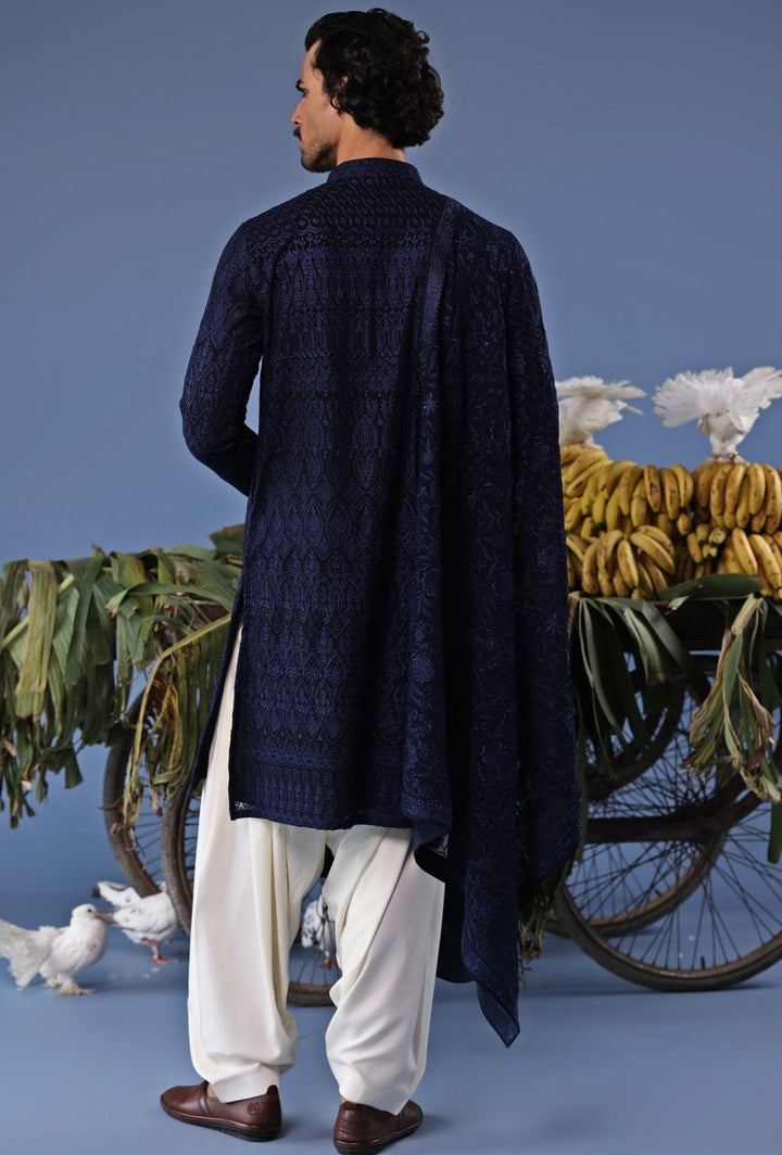 Navy Blue Thread Embroidered Kurta Patiala Set Kalpraag - Fabilicious Fashion