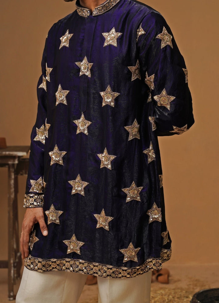 Kalpraag Navy Blue Tissue Silk Short Kurta SetFabilicious Fashion