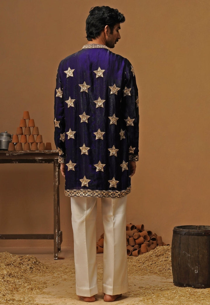 Kalpraag Navy Blue Tissue Silk Short Kurta SetFabilicious Fashion