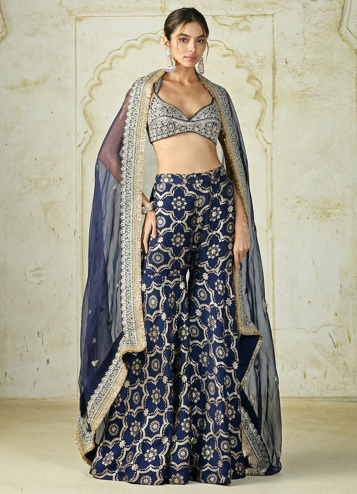 Gopi Vaid Navy Blue Tussar Blouse Sharara SetFabilicious Fashion