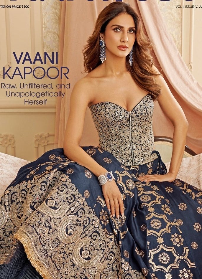 Gopi Vaid Navy Blue Tussar Corset Lehenga SetFabilicious Fashion