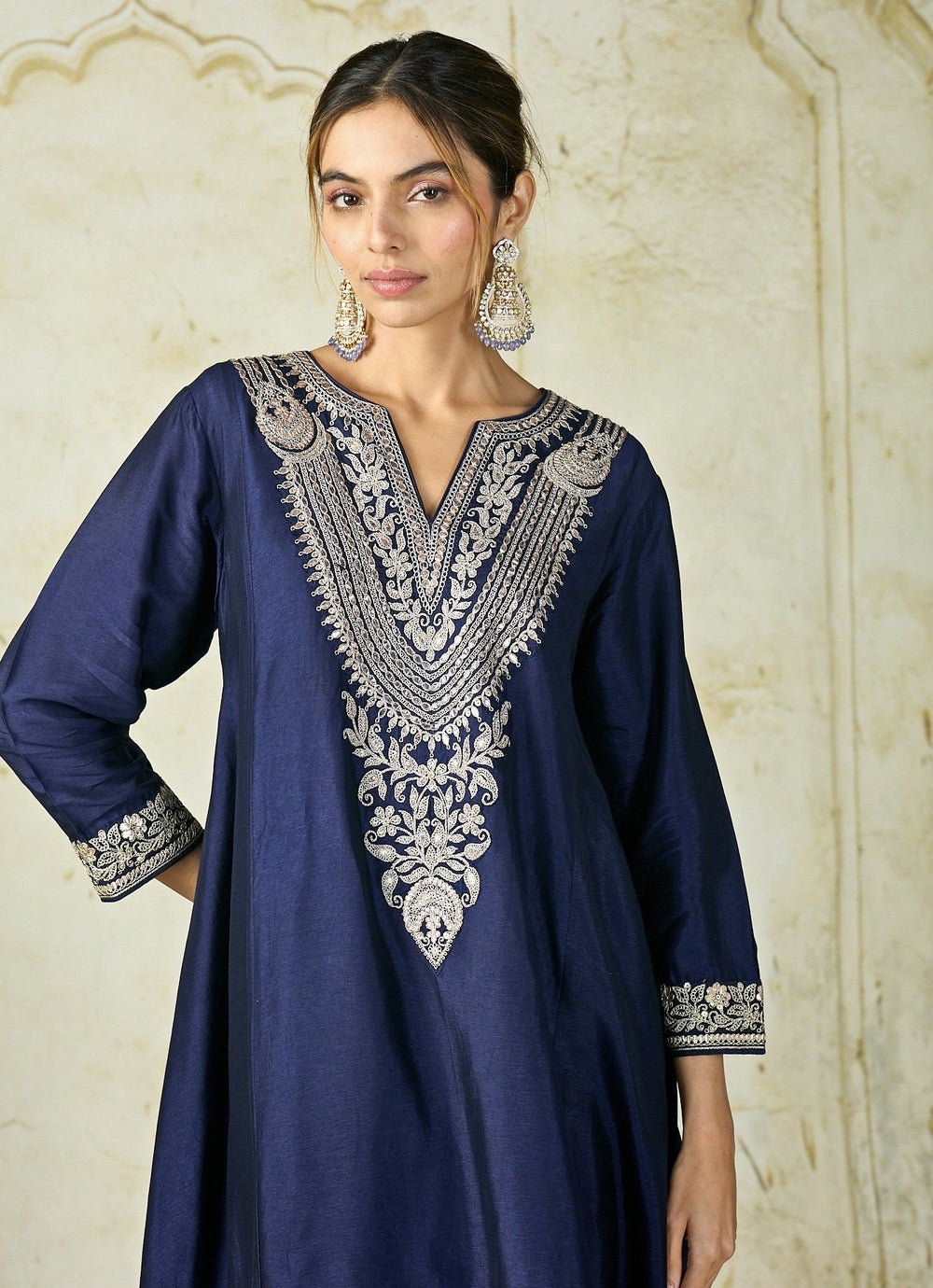 Gopi Vaid Navy Blue Tussar Farshi Salwar Kurta SetFabilicious Fashion