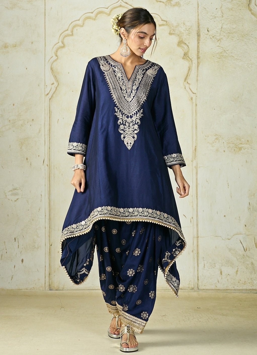 Gopi Vaid Navy Blue Tussar Farshi Salwar Kurta SetFabilicious Fashion