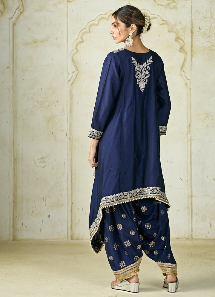Gopi Vaid Navy Blue Tussar Farshi Salwar Kurta SetFabilicious Fashion