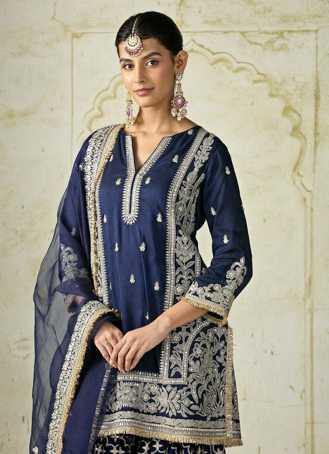 Gopi Vaid Navy Blue Tussar Kurta Sharara SetFabilicious Fashion