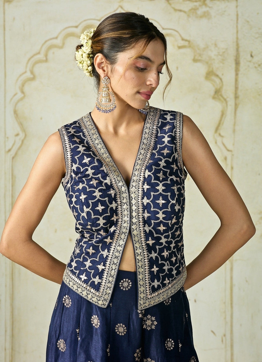 Gopi Vaid Navy Blue Tussar Pants SetFabilicious Fashion