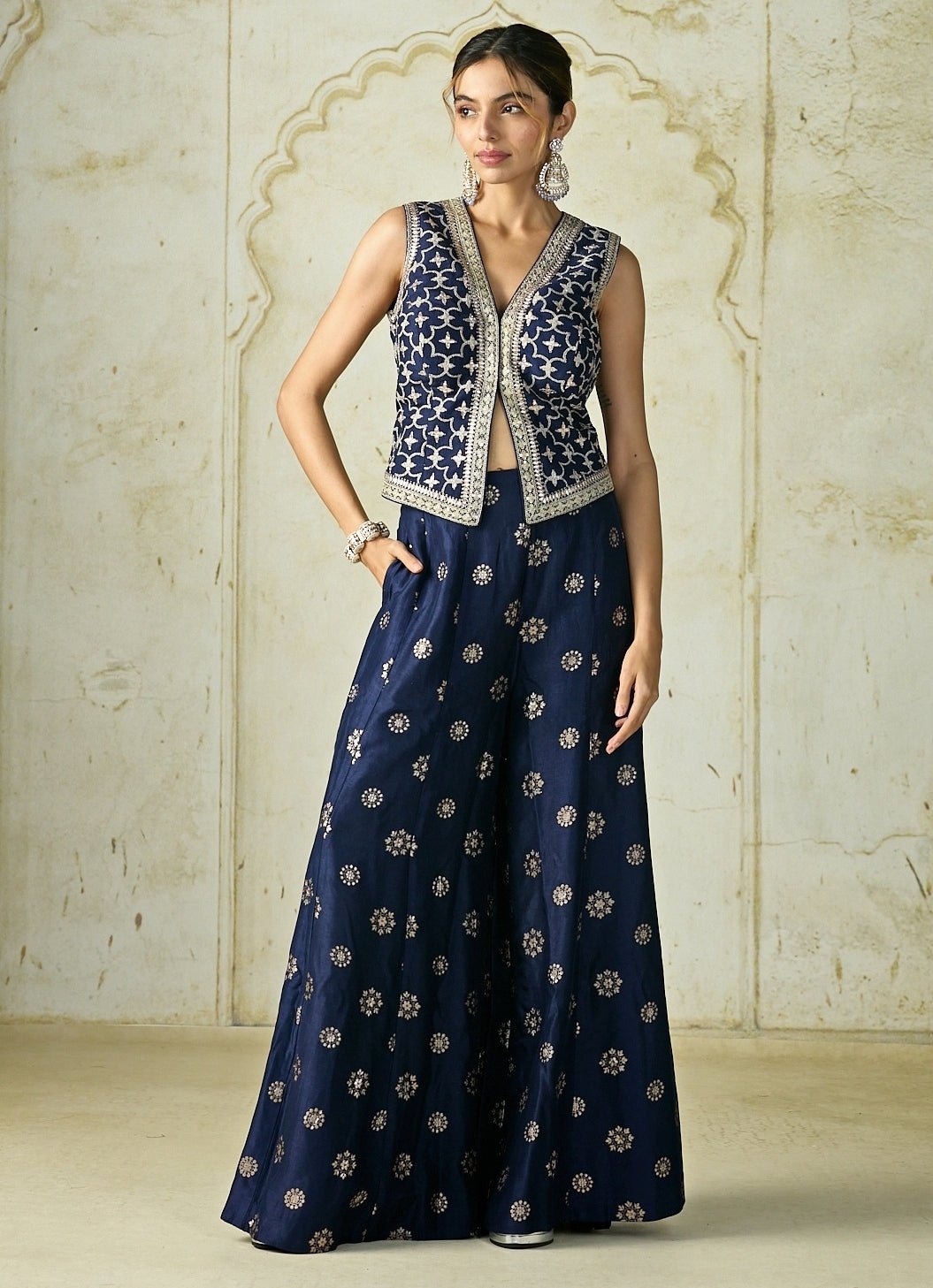 Gopi Vaid Navy Blue Tussar Pants SetFabilicious Fashion