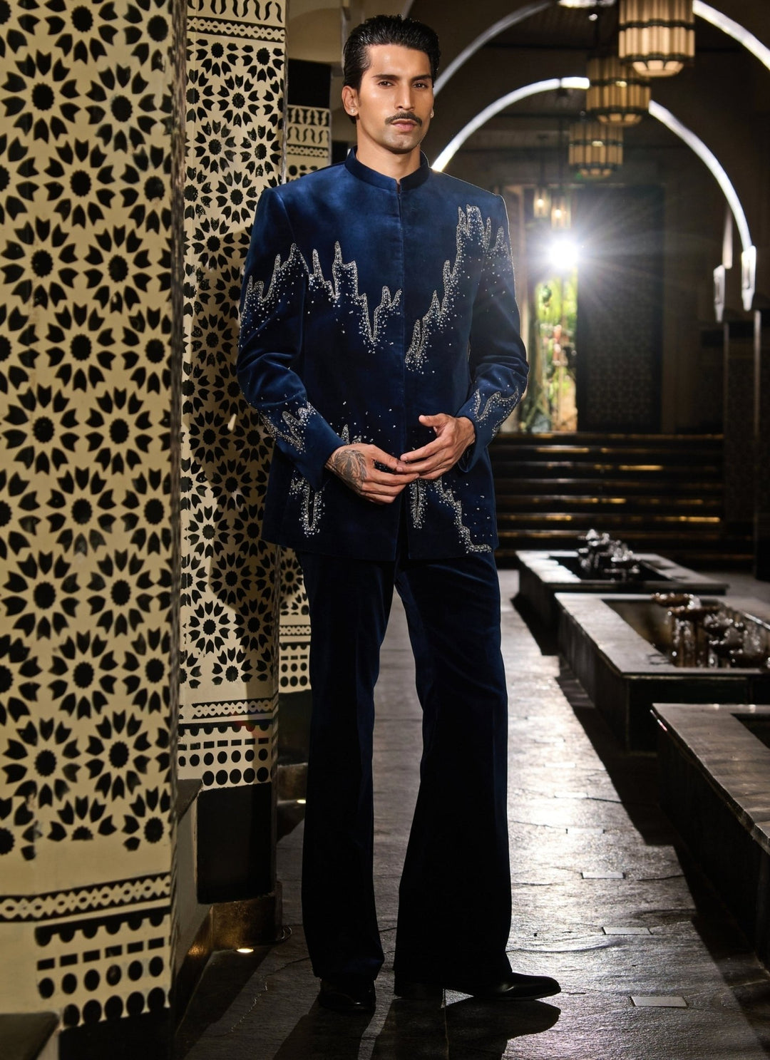 Contrast by Parth Navy Blue Velvet Bandhgala SetFabilicious Fashion
