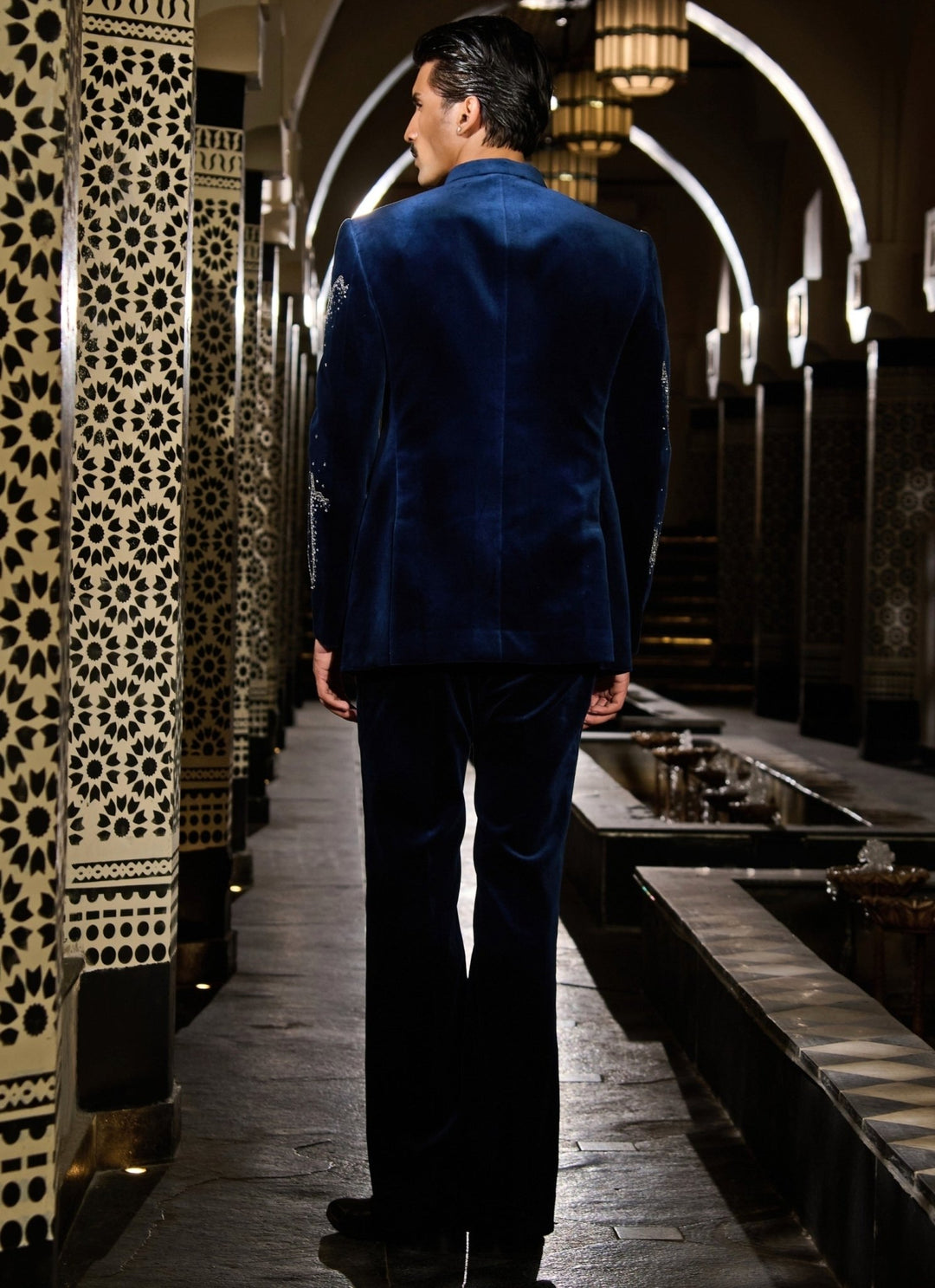 Contrast by Parth Navy Blue Velvet Bandhgala SetFabilicious Fashion
