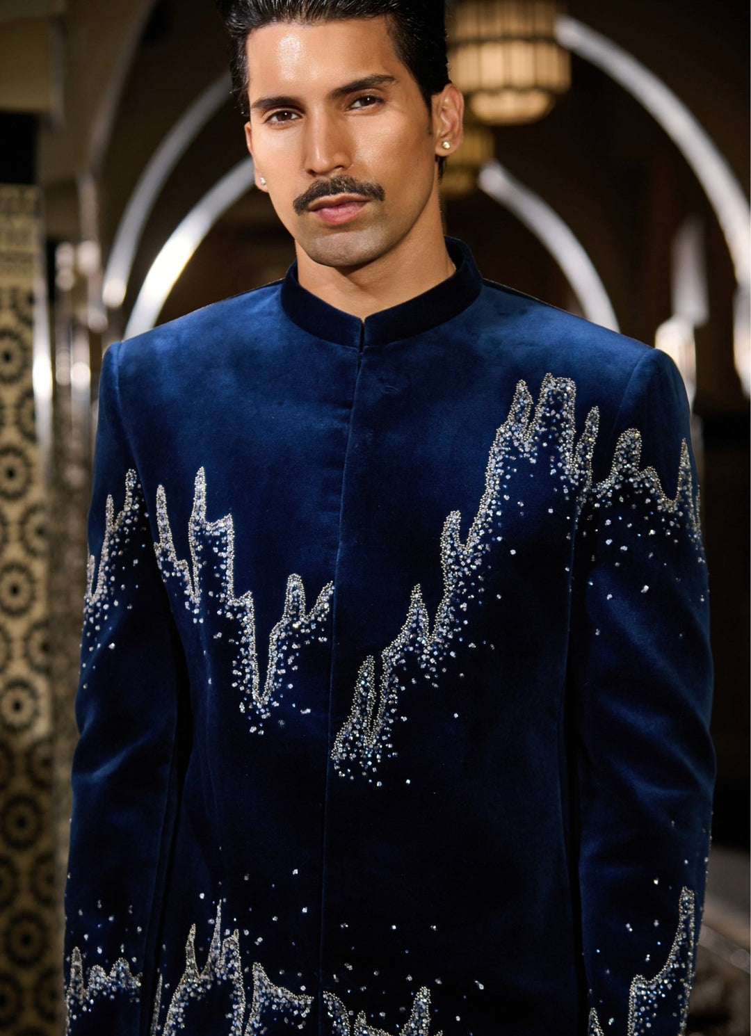 Contrast by Parth Navy Blue Velvet Bandhgala SetFabilicious Fashion