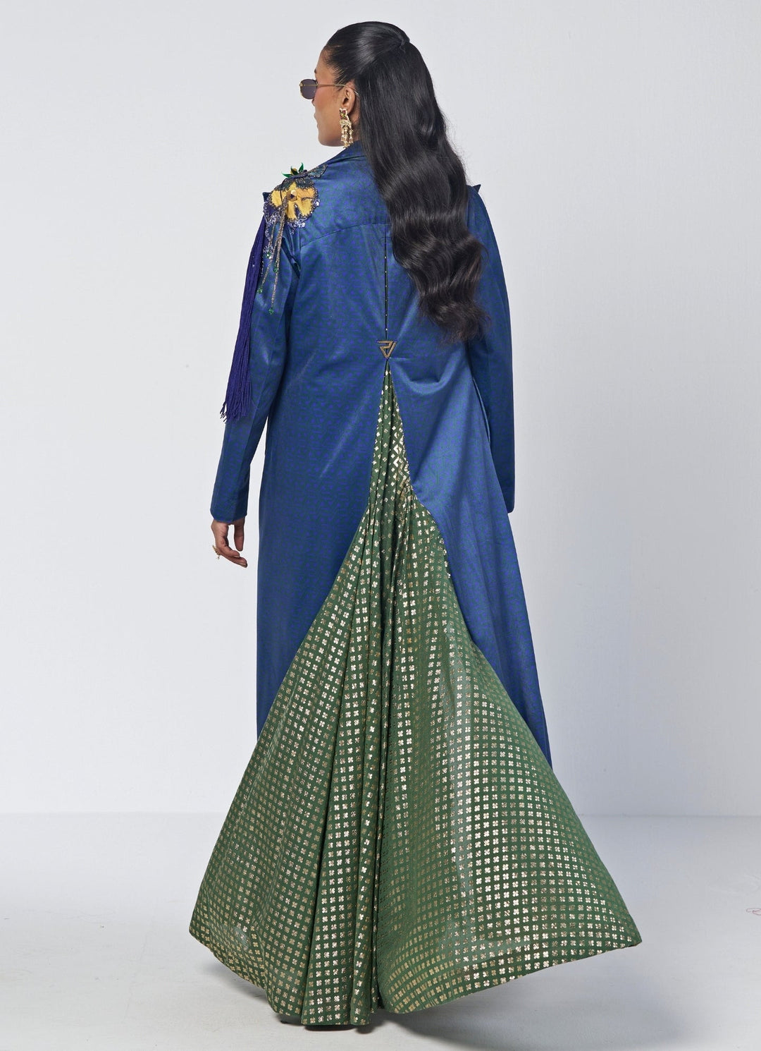 Rishi and Vibhuti Navy Blue Velvet Trench Coat And Pants SetFabilicious Fashion