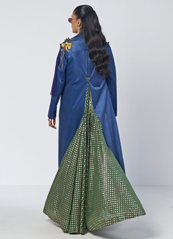 Rishi and Vibhuti Navy Blue Velvet Trench Coat And Pants SetFabilicious Fashion