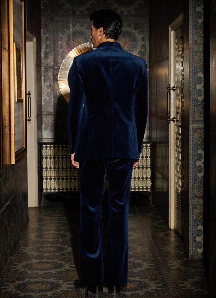 Contrast by Parth Navy Blue Velvet Tuxedo SetFabilicious Fashion