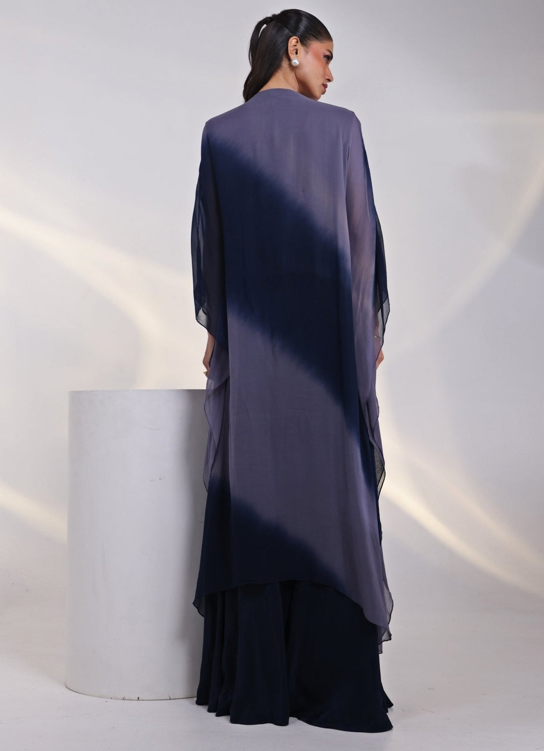 Navy Grey Shaded Georgette Kaftan Set Smriti - Fabilicious Fashion