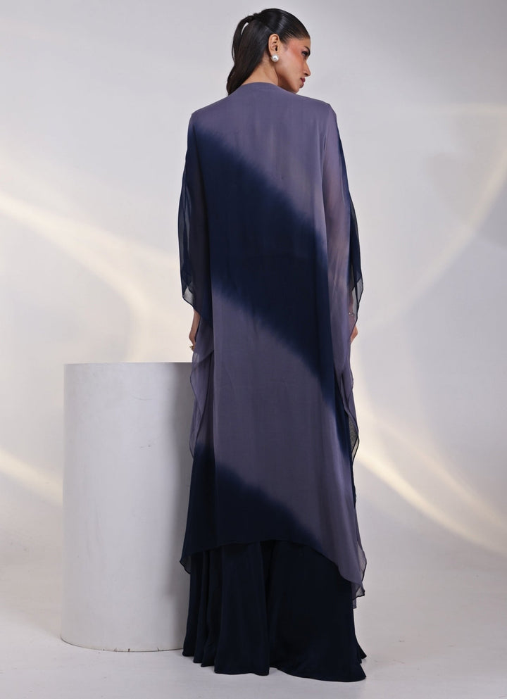 Navy Grey Shaded Georgette Kaftan Set Smriti - Fabilicious Fashion