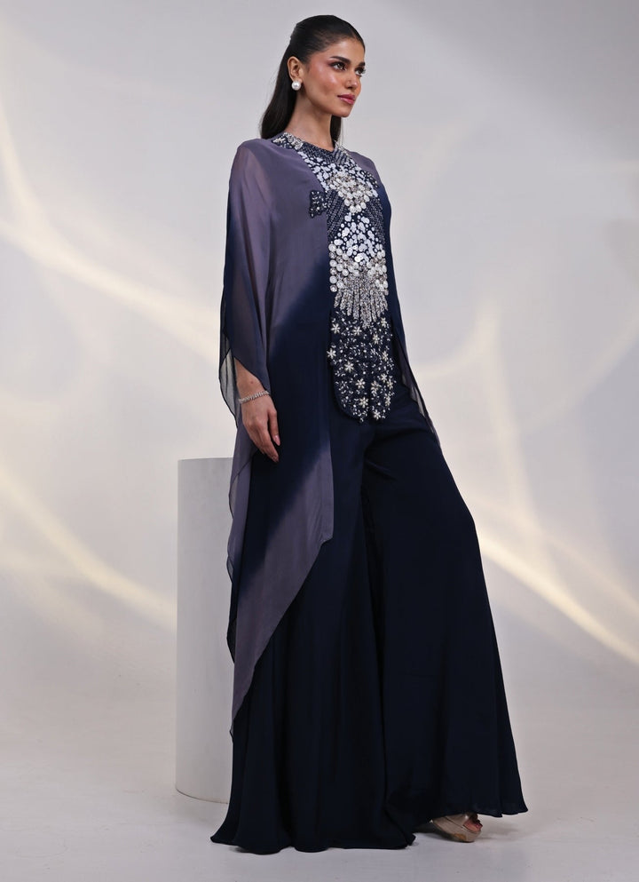 Navy Grey Shaded Georgette Kaftan Set Smriti - Fabilicious Fashion
