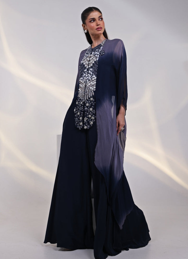 Navy Grey Shaded Georgette Kaftan Set Smriti - Fabilicious Fashion